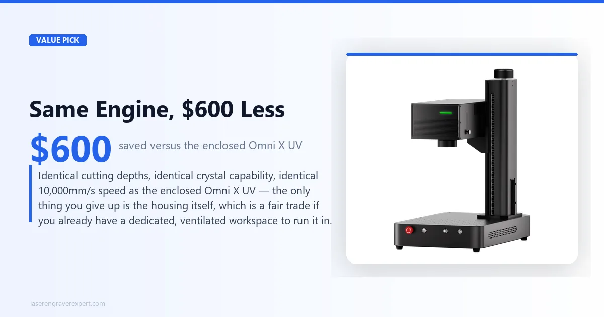 ComMarker Omni XE UV value proposition — same 6W UV engine as the enclosed Omni X UV, $600 less